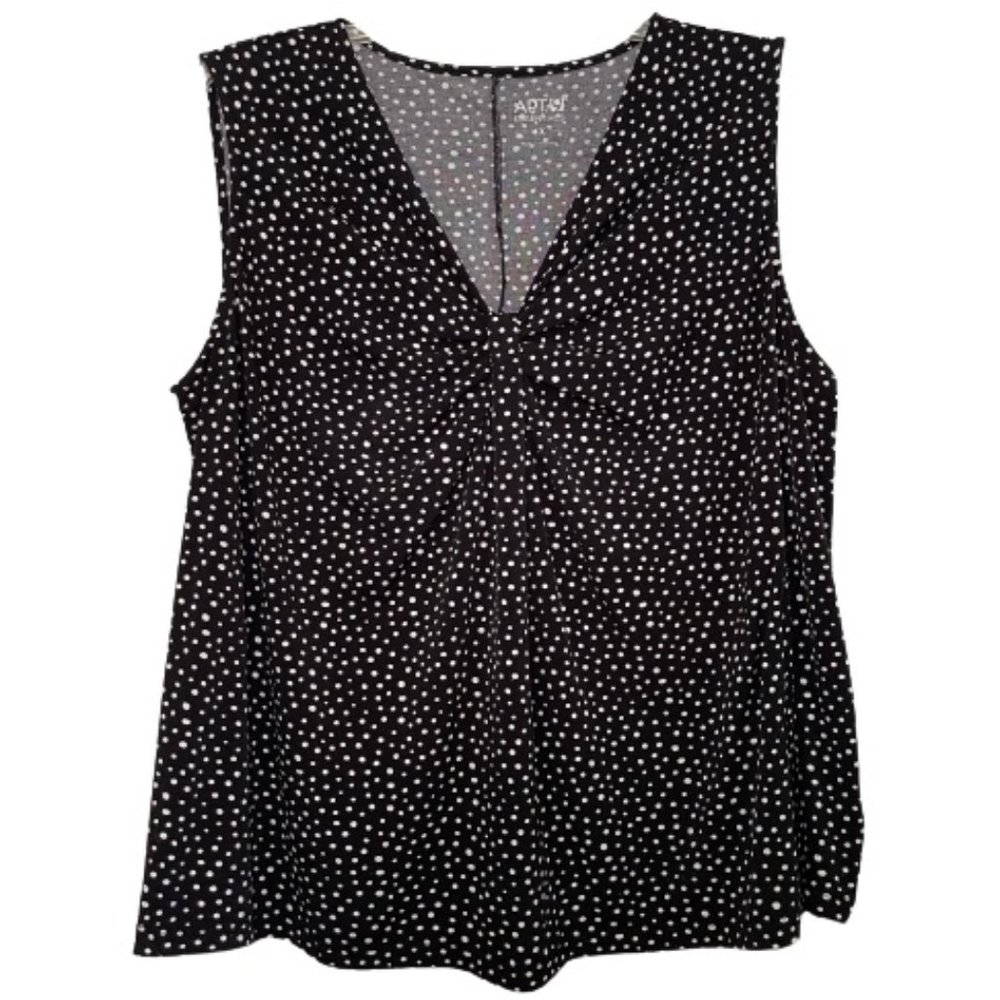 APT 9 Black White Polka Dot Tank Top Knotted V-Neck Sleeveless Plus Size 1X - Picture 1 of 11